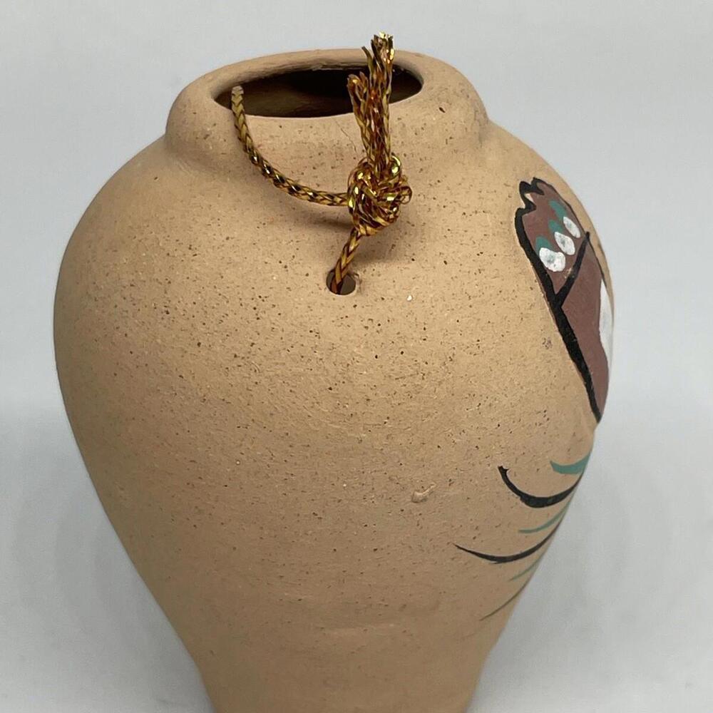 South American Hand Painted Terracotta Pottery Vase‎ Christmas Ornament 2.5" - Picture 5 of 8